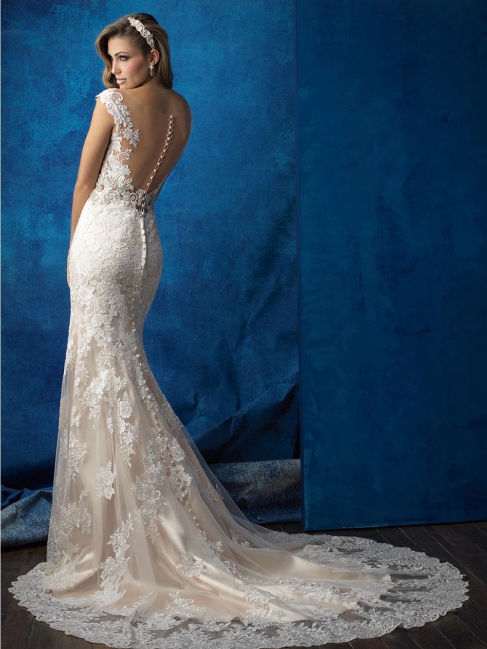 Allure Bridals Ivory Lace Mermaid Gown with Cap Sleeves